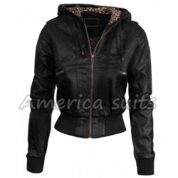 Womens Premium Zip Up Fitted Faux Leather Moto Jacket
