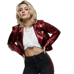 Zara Larsson Red Metallic Faux Leather Jacket
