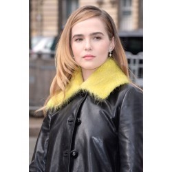 Zoey Deutch Black Leather Coat