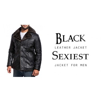 Black Leather Jacket for Men with Fur
