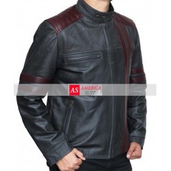 Nashville Men Burgundy Wine Stripe Black Cafe Racer Leather Jacket