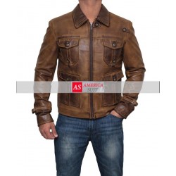 Expendable Vintage Shirt Collar  Camel Cognac Leather Jacket