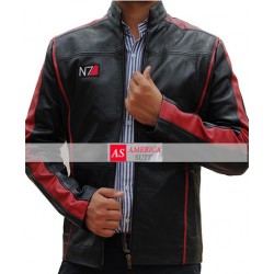 N7 Red Striped Boys Black Leather Stylish Printed Logo Jacket