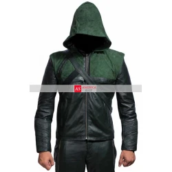 Stephen Amell Green Arrow Leather Hoodie Jacket