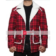 Denver Red Flannel Checkered Style Mens Fur Shearling Jacket