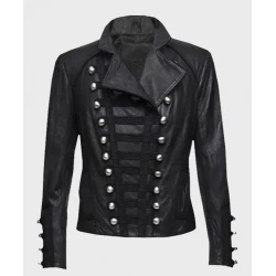 Womens Black Military Leather Jacket