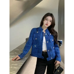 BlackPink Jennie Blue Plaid Tweed Jacket