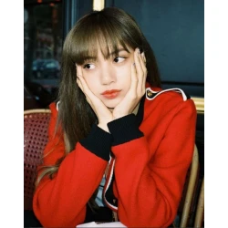 BlackPink Lisa Red Black Buttoned Wool Jacket
