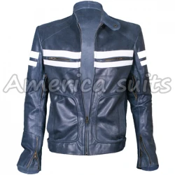 Fight Club Brad Pitt Blue White Leather Jacket
