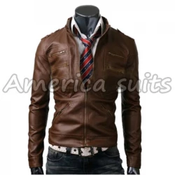 Men's Slim Fit Zipper Strap Motorcycle Leather Jacket Men's Slim Fit Zipper Strap Motorcycle Leather Jacket