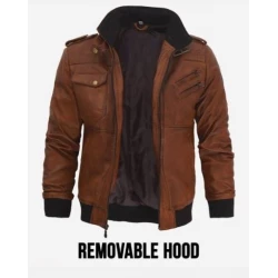 Edinburgh Mens Brown Leather Bomber Without Hood Jacket 
