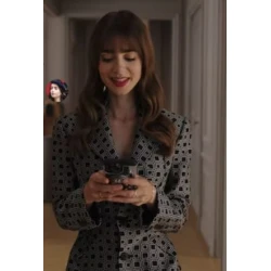 Emily In Paris S03 Emily Cooper Black Checked Trench Coat