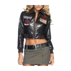 Top Gun Women’s Cropped Leather Flight Black Jacket