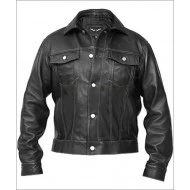 Men Wendy Denim Style Black Leather Jacket