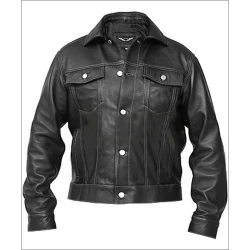Men Wendy Denim Style Black Leather Jacket