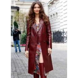 Zendaya Burgundy Leather Coat Zendaya Burgundy Leather Coat