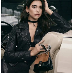 Dua Lipa Black Moto Studded Jacket