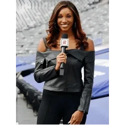 Maria Taylor Off Shoulder Leather Jacket