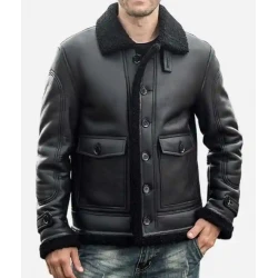 Mens Black Sheepskin Shearling Leather Jacket