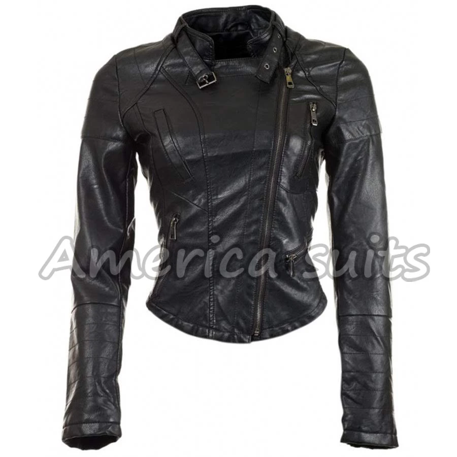 Biker Womens Cropped Leather Jacket