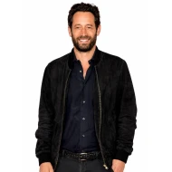 Olivier Kaempfer Finding Emily 2026 Black Suede Bomber Jacket 