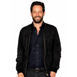Olivier Kaempfer Finding Emily 2026 Black Suede Bomber Jacket 