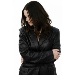 56 Days Dove Cameron Black Leather Blazer 