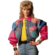 80s Retro Multicolor Denim Leather Jacket
