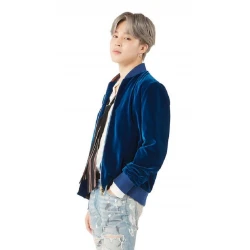 BTS Jimin Blue Velvet Bomber Jacket BTS Jimin Blue Velvet Bomber Jacket