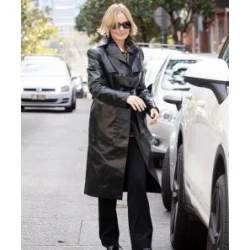 Birthday Bash Lara Bingle Long Black Leather Coat