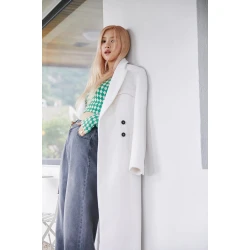 BlackPink Rose White Wool White Trench Coat