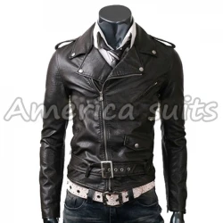 Slim Fit Belted Rider Black Jacket Slim Fit Belted Rider Black Jacket