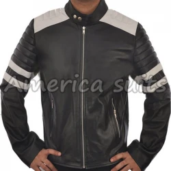 Mens Fight Club Mayhem Style Black Leather Motorcycle Jacket Worn By Bred Pitt Mens Fight Club Mayhem Style Black Leather Motorcycle Jacket Worn By Bred Pitt