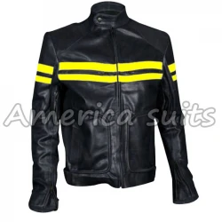Mens Fight Club Mayhem Style Black Leather Motorcycle Jacket Mens Fight Club Mayhem Style Black Leather Motorcycle Jacket