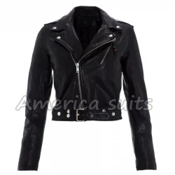 Cropped Black Emma Watson Leather Jacket