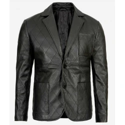 Men Diamond Black Sports Leather Blazer