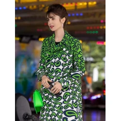 Emily in Paris S03 Emily Cooper Green Printed Coat