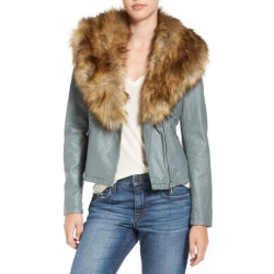 Women Leather Jacket With Fur Collar