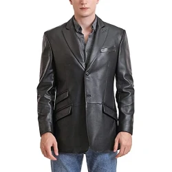 Black Button Leather Blazer