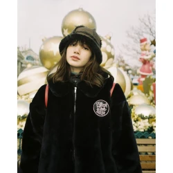 Lisa BlackPink Black Velvet Plush Jacket Lisa BlackPink Black Velvet Plush Jacket
