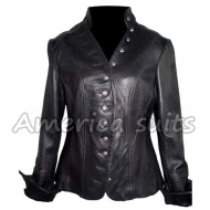 Mandarin Collar Plus Size Womens Leather Jacket