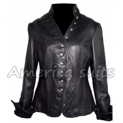 Mandarin Collar Plus Size Womens Leather Jacket