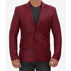 Men Maroon Leather Blazer
