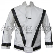 Michael Jackson Thriller White with Black Stripes Leather Jacket