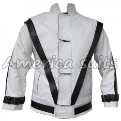 Michael Jackson Thriller White with Black Stripes Leather Jacket