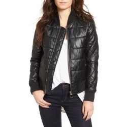 Quilted Faux Leather Bomber Jacket
