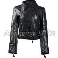 Quilted Womens Leather Biker Jacket