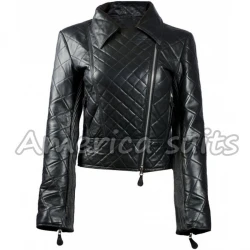 Quilted Womens Leather Biker Jacket