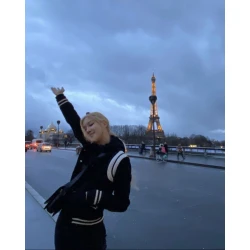 Rose BlackPink White Lined Black Baseball Jacket Rose BlackPink White Lined Black Baseball Jacket