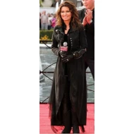 Shania Twain Black Long LeatherTrench Coat With Studs